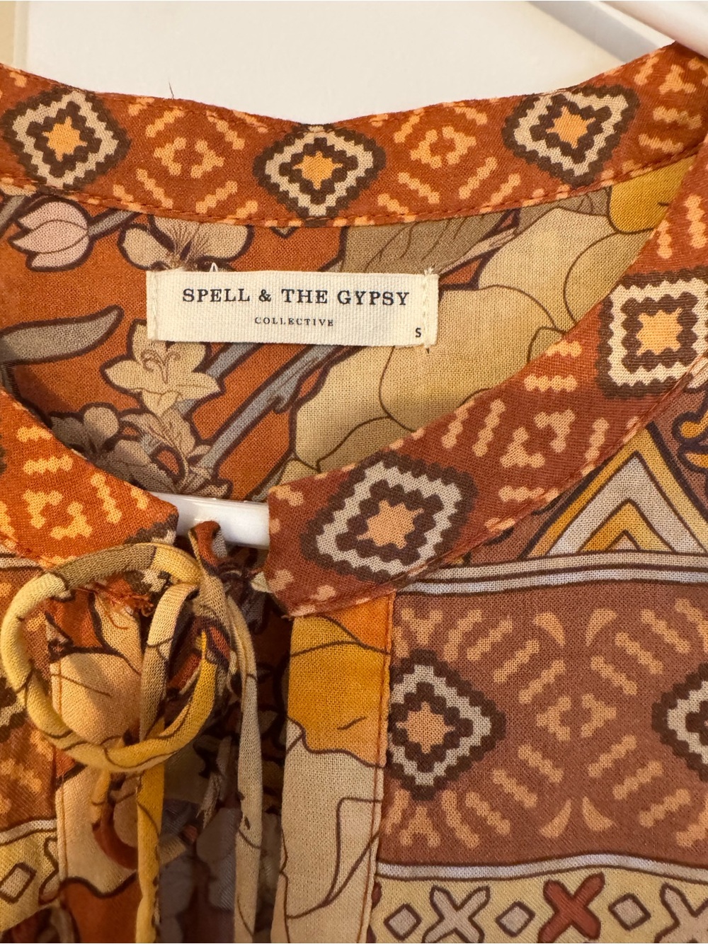 Spell & the Gypsy Boho Floral Tiered Midi Dress in Rust Orange size S - Picture 4 of 7